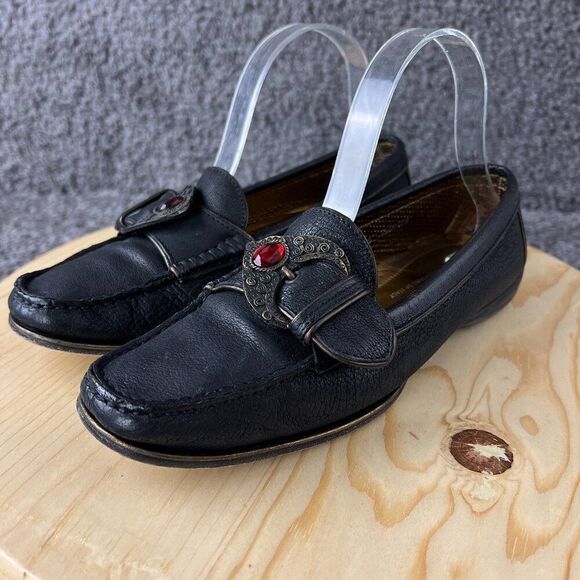 Donald J Pliner Driving Loafer Women 7 Black Leather Made the Mountains of Italy - Picture 1 of 11
